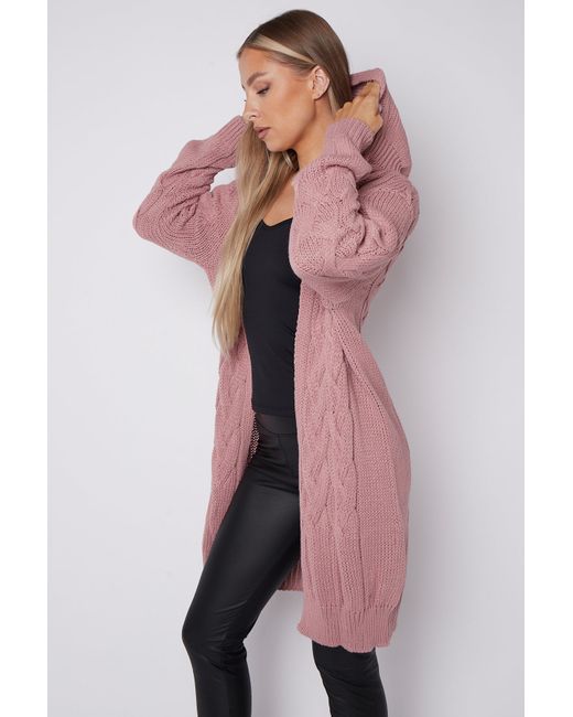 Aftershock London Dusty Hooded Cable Knit Longline Cardigan