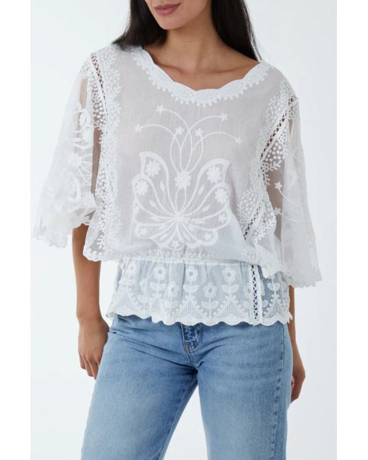 Aftershock London Ivory Lace Butterfly Sleeve Blouse