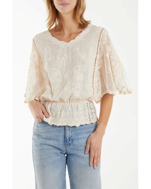 Aftershock London Floral Lace Butterfly Sleeve Blouse