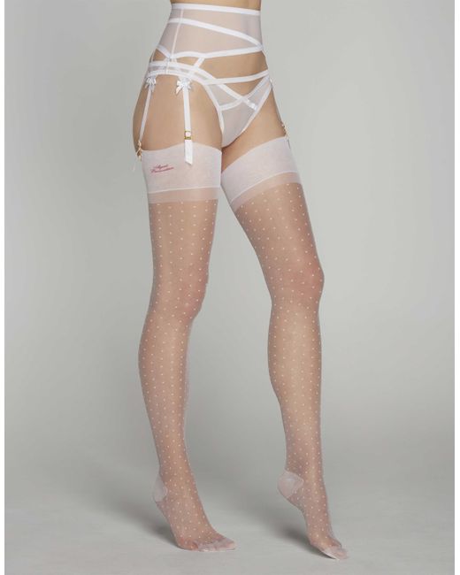 Agent Provocateur Onnix Stocking In With Embroidered Polka-Dots