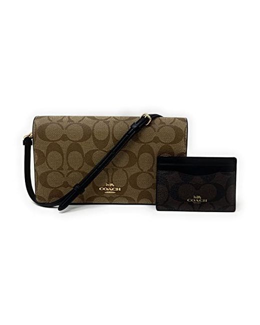 Coach Boxed Anna Foldover Clutch Crossbody And Card Case Set In Blocked Signature Canvas