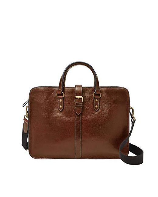 Fossil Greenville Leather Top Zip Messenger Work Laptop Bag Whisky