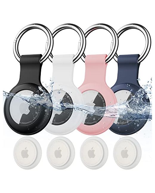 citymore 4 Pack IPX8 Waterproof AirTag Keychain Holder Case Key RingLightweight Anti-Scratch Easy InstallationSoft Silicone Full-Body Shockproof Air Tag for LuggageKeys Dog Collar etc.