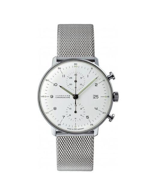 Junghans Max Bill Chronoscope Automatic Chronograph Watch 40mm Analog Face with Luminous Hands and Date Stainless Steel Mesh Band Luxury Made in Germany 027/4003.44