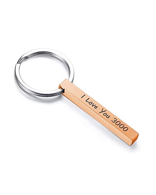 Baiyi Hope Personalized Name Initial Keychain for Engraved Date Coordinate Couples Customize 4 Side Message Pendant with Stainless Steel Key Chain Ring