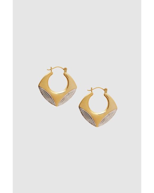 Anine Bing Two Tone Squared Hoop Earrings in 14k Gold