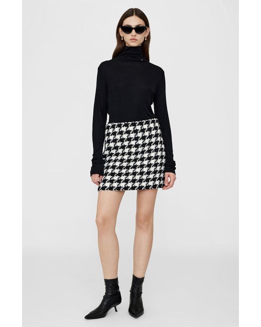 Anine Bing Ada Skirt in And White Houndstooth