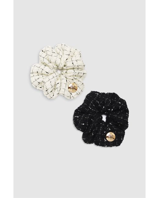 Anine Bing Camellia Scrunchie 2 Pack Cream And Black Tweed