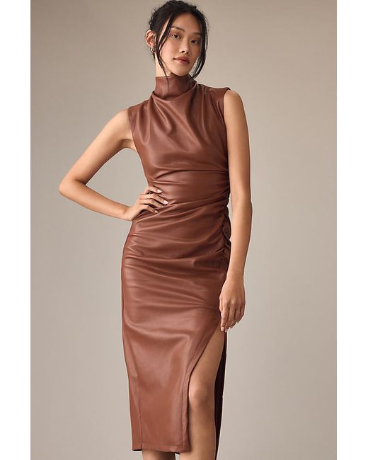 Anthropologie The Maya Ruched Cowl-Neck Midi Dress Faux Leather Edition