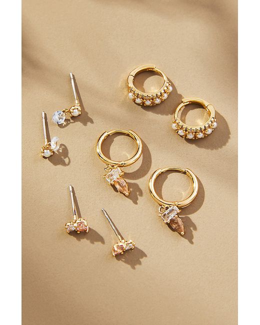 By Anthropologie Gold-Plated Birthstone Earrings Set of 4