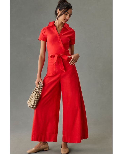 Maeve Short-Sleeve Wrapped-Culotte Jumpsuit