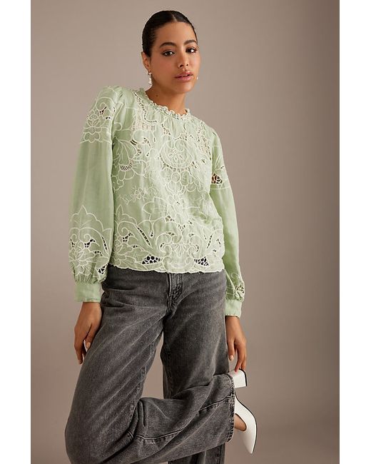 By Anthropologie Long-Sleeve Lace Cutwork Blouse