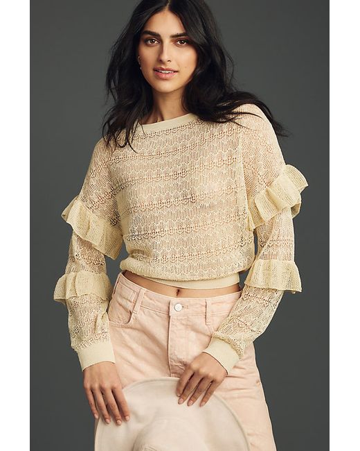 By Anthropologie Sheer Open-Stitch Ruffle Jumper