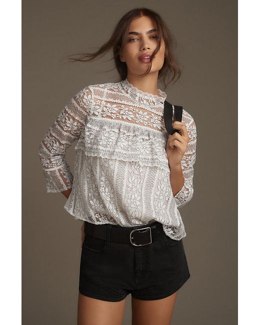 By Anthropologie Mock-Neck Long-Sleeve Lace Top