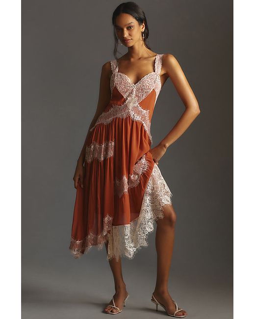 By Anthropologie Sleeveless Asymmetrical Lace Midi Dress