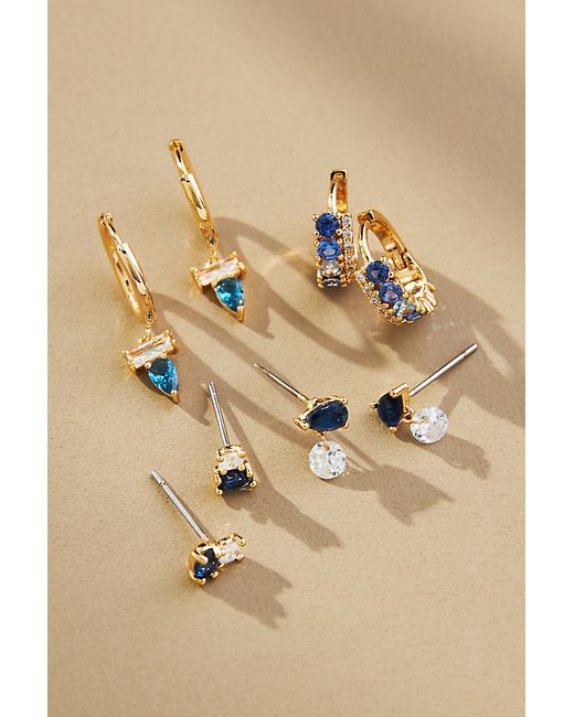 By Anthropologie Gold-Plated Birthstone Earrings Set of 4