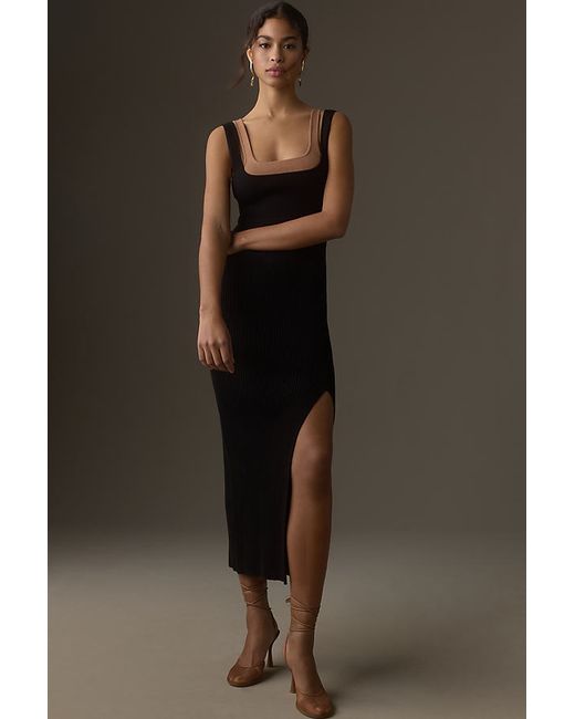 By Anthropologie Sleeveless Double-Layer Column Midi Dress
