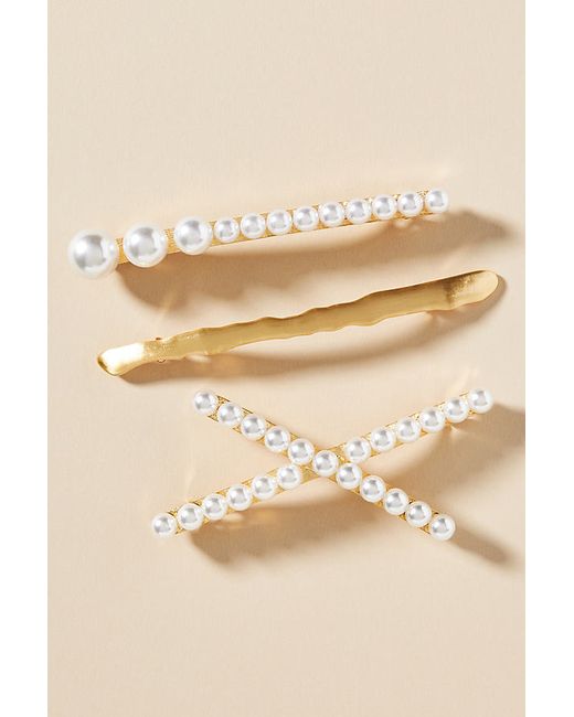 By Anthropologie Pearl Barrette Hair Clips Set of 3
