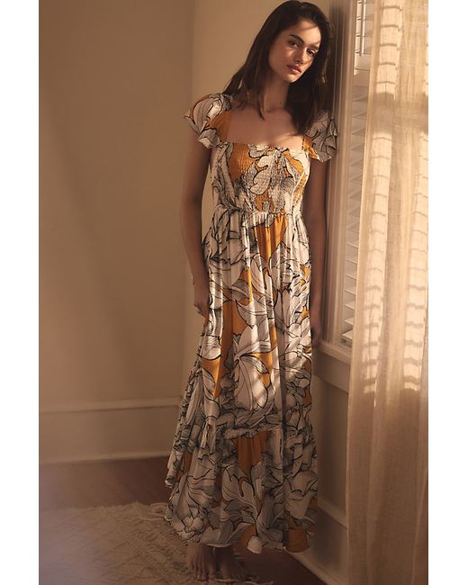 Alexandra Farmer Short-Sleeve Smocked Midi Dress