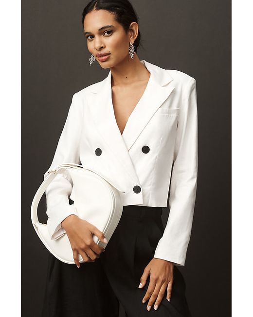 Maeve Linen-Blend Double-Breasted Cropped Blazer