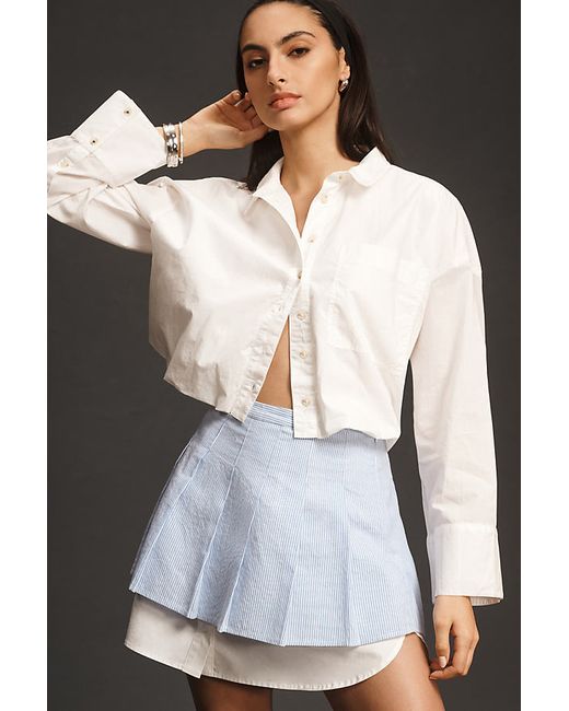 Pilcro Long-Sleeve Cropped Bubble-Hem Buttondown Shirt