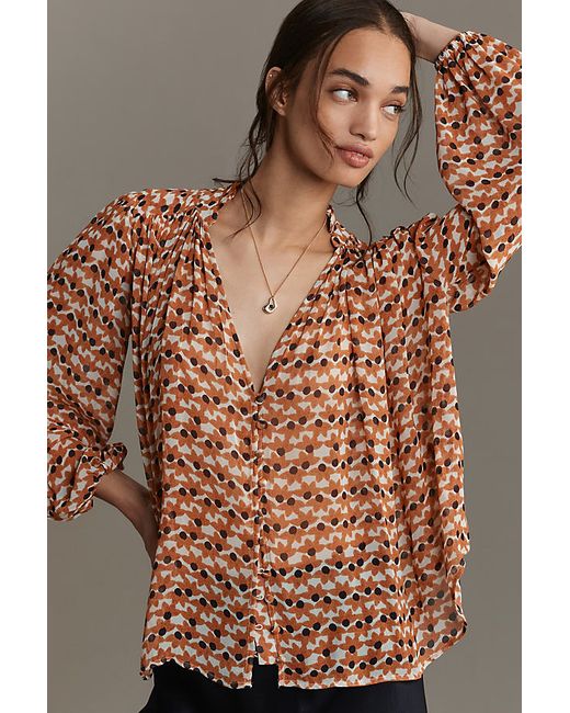 By Anthropologie Button-Front Balloon Sleeve Blouse
