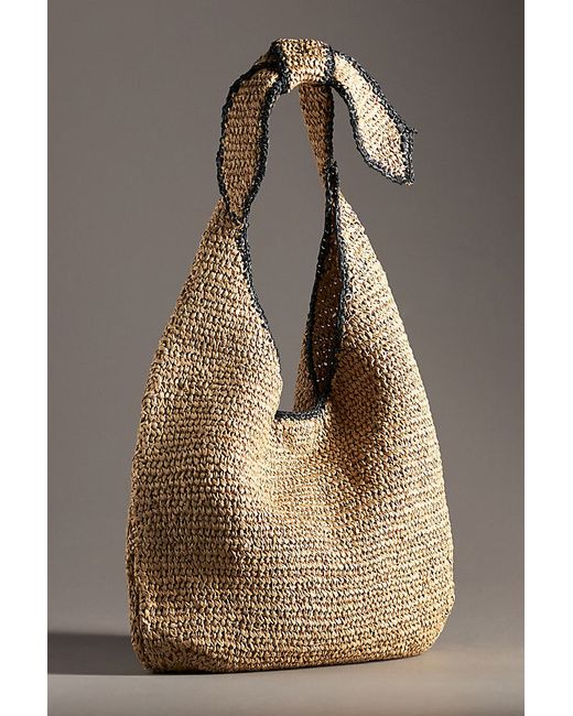 By Anthropologie Tipped Raffia Knotted Tote Bag