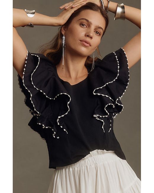 By Anthropologie Oversized Ruffles Top