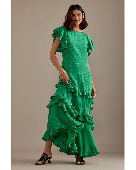 Queens of Archive Willow Flutter-Sleeve Ruffle Maxi Dress
