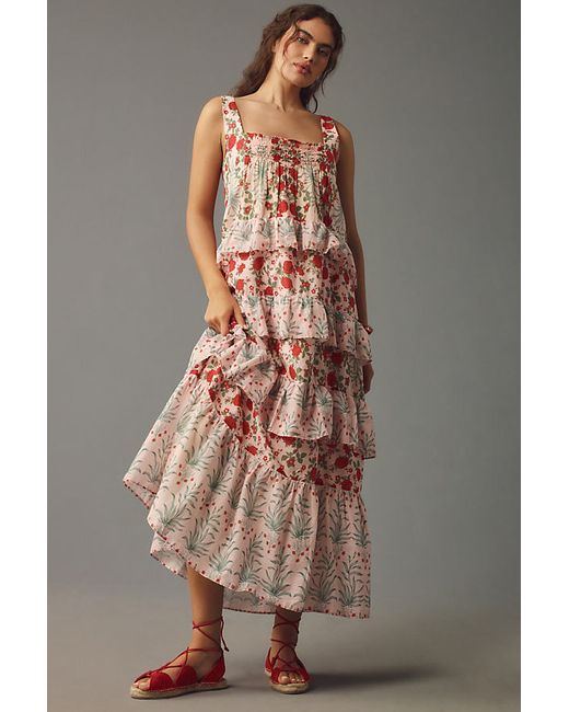 By Anthropologie Sleeveless Square-Neck Tiered Maxi Dress