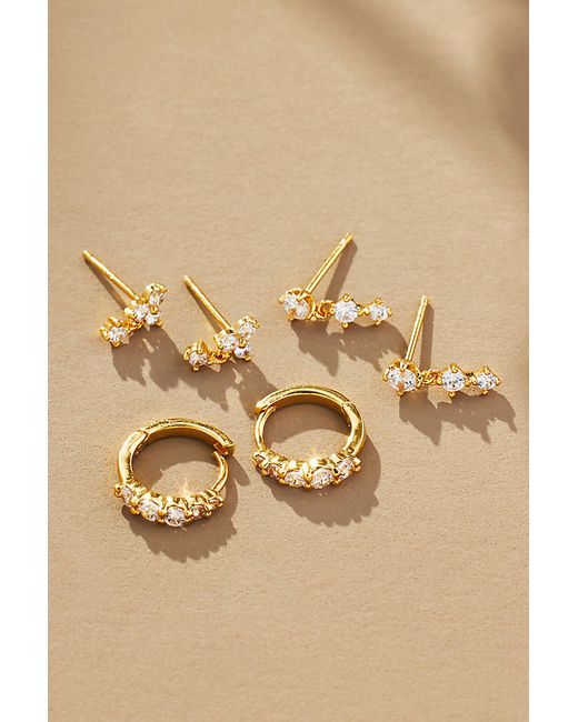By Anthropologie Delicate Crystal Huggie Hoop Earrings Set of 3