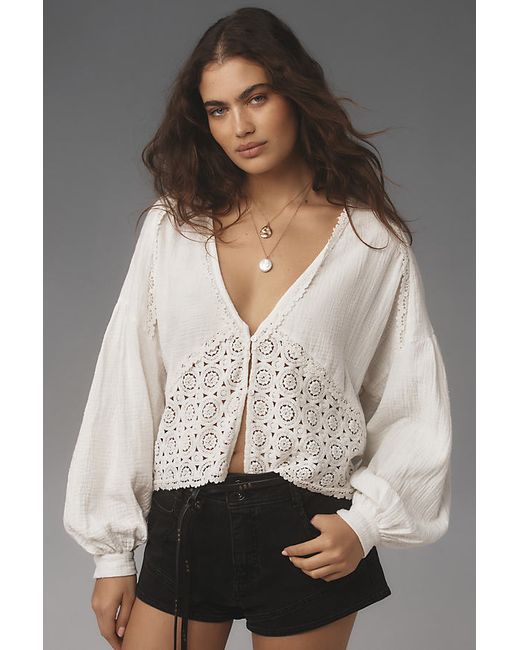By Anthropologie Long-Sleeve Lace Gauze Top