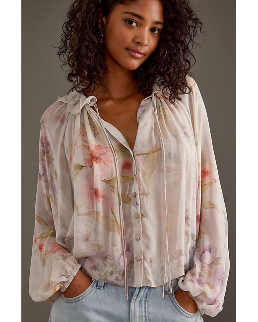 By Anthropologie Floral Blouson-Sleeve Blouse