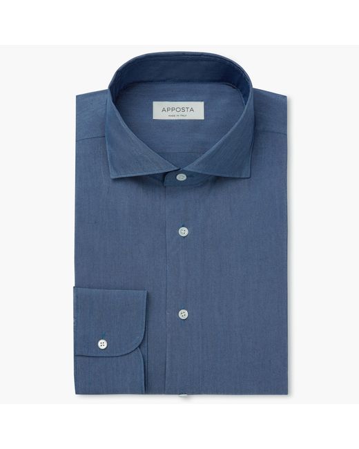 Apposta Shirt solid 100 pure cotton denim collar style lower spread