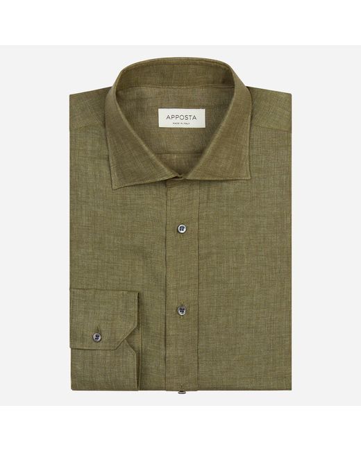 Apposta Shirt solid linen plain normandy collar style semi-spread