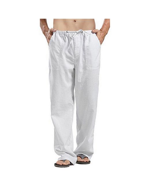 ArmadaDeals Loose Casual Linen Trousers with Drawstring Pockets XXL