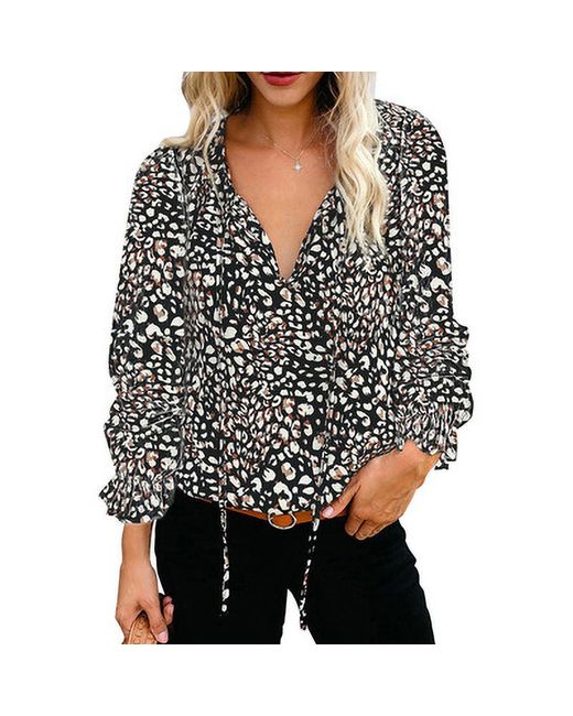 ArmadaDeals V-Neck Print Long Sleeve Bohemian Chiffon Shirt Style 2 2XL