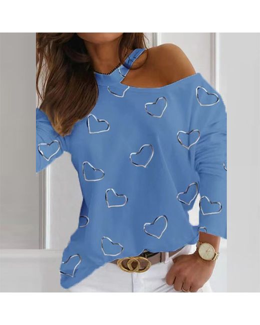 ArmadaDeals Sexy Long Sleeve Love Heart One Shoulder Hollow Out Blouse 2XL