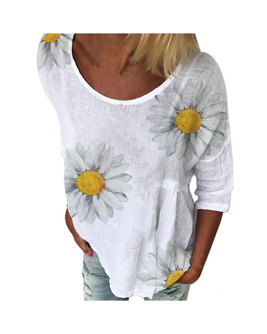 ArmadaDeals Round-neck Sunflower Printed 3/4 Sleeve Casual Fashion T-Shirt M