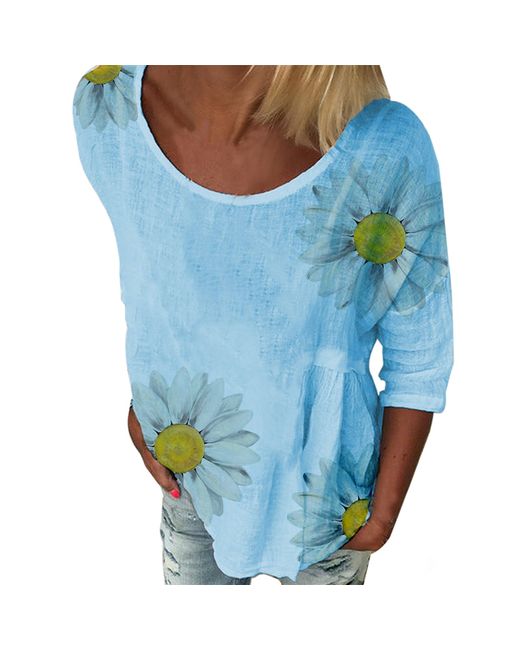 ArmadaDeals Round-neck Sunflower Printed 3/4 Sleeve Casual Fashion T-Shirt L
