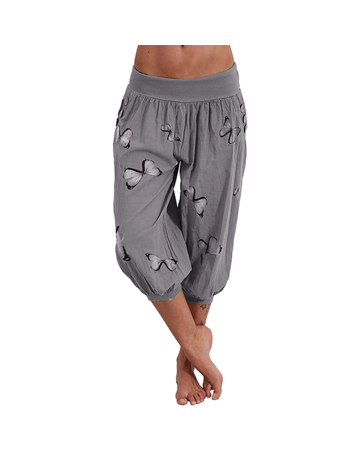 ArmadaDeals Ladies Summer Fashion Loose Trousers Elastic Butterfly Print High Waist Harem Pants 4XL