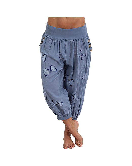 ArmadaDeals Ladies Summer Fashion Loose Trousers Elastic Butterfly Print High Waist Harem Pants M