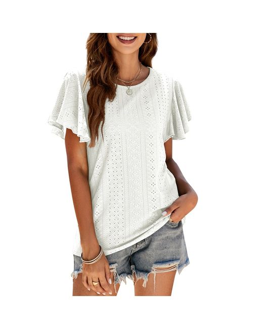 ArmadaDeals Summer Round Neck Ruffle Plain Short Sleeve Casual Loose T-Shirt XL