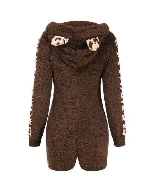 ArmadaDeals Autumn Winter Fluffy Tight-fitting Leopard Print Jumpsuit S