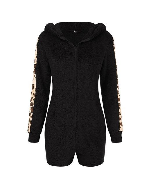 ArmadaDeals Autumn Winter Fluffy Tight-fitting Leopard Print Jumpsuit M