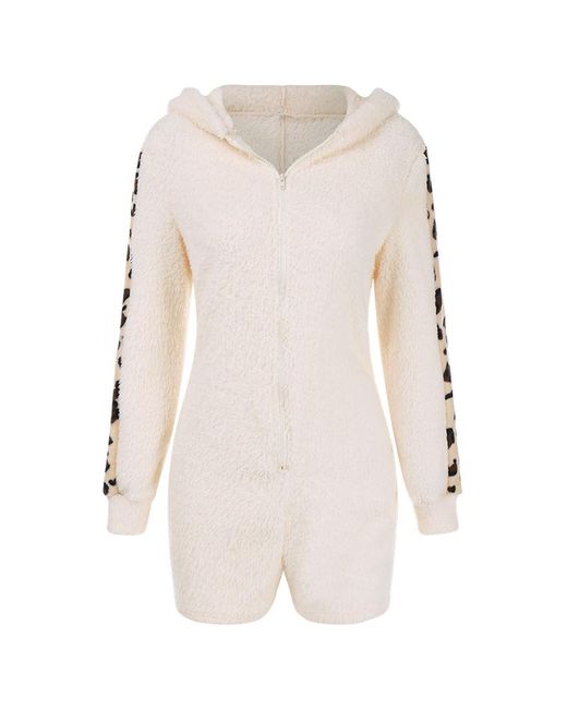 ArmadaDeals Autumn Winter Fluffy Tight-fitting Leopard Print Jumpsuit L