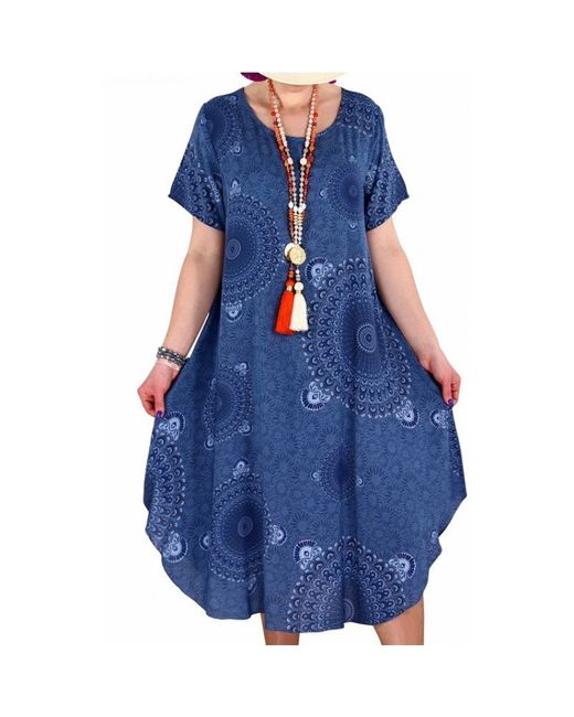 ArmadaDeals Irregular Dot Print Short-sleeved Boho Loose Dress M
