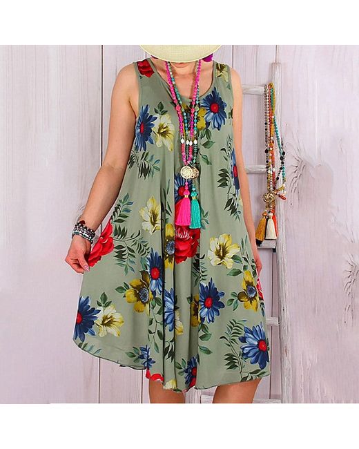 ArmadaDeals Casual Loose Floral Print Sleeveless Boho Dress M