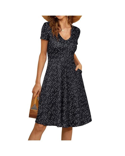ArmadaDeals Summer V-Neck Short Sleeve Pocket Print Dress Style 4 M