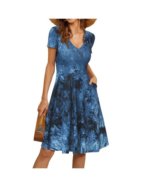 ArmadaDeals Summer V-Neck Short Sleeve Pocket Print Dress Style 6 M
